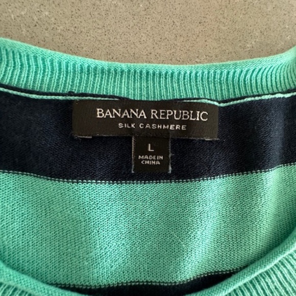 Banana Republic Mint & Navy Striped Silk Cashmere Short Sleeve Sweater EUC - Picture 5 of 10